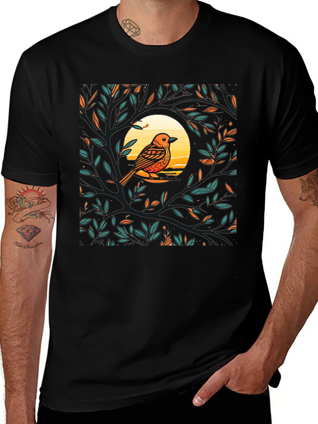 Bird on Branch Graphic Tee - Nature Inspired