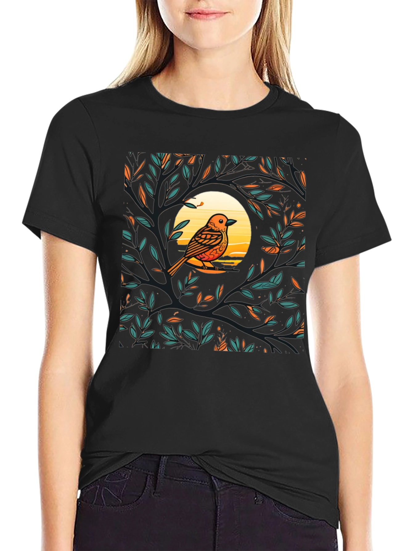 Bird on Branch Graphic Tee - Nature Inspired