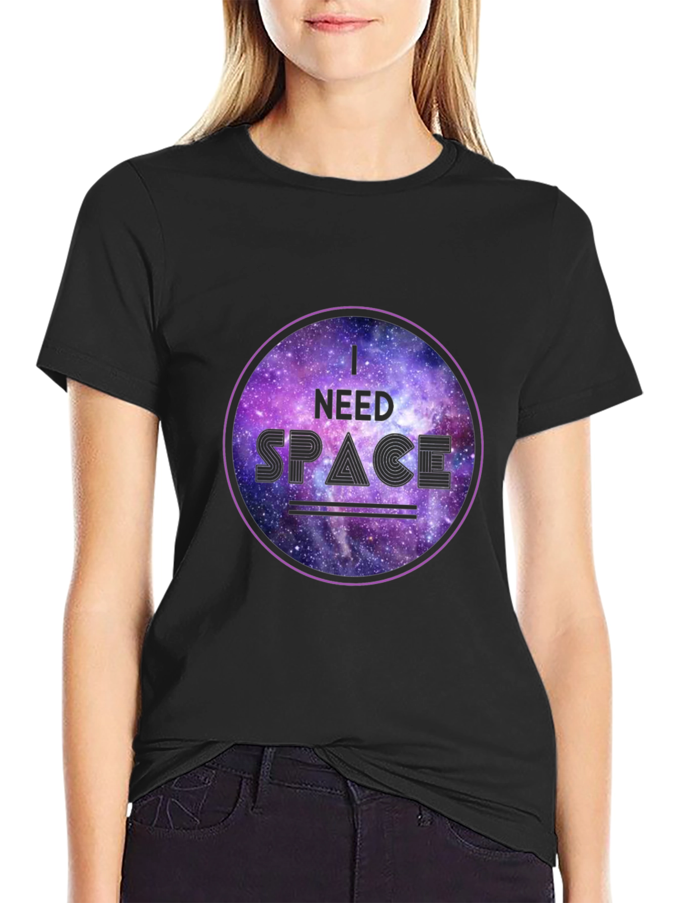 I Need Space Galaxy Graphic Black T-Shirt