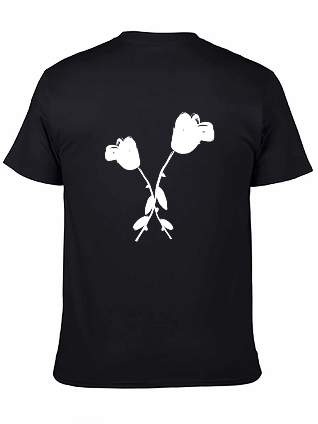 Black T-Shirt with White Cartoon Flower Graphic