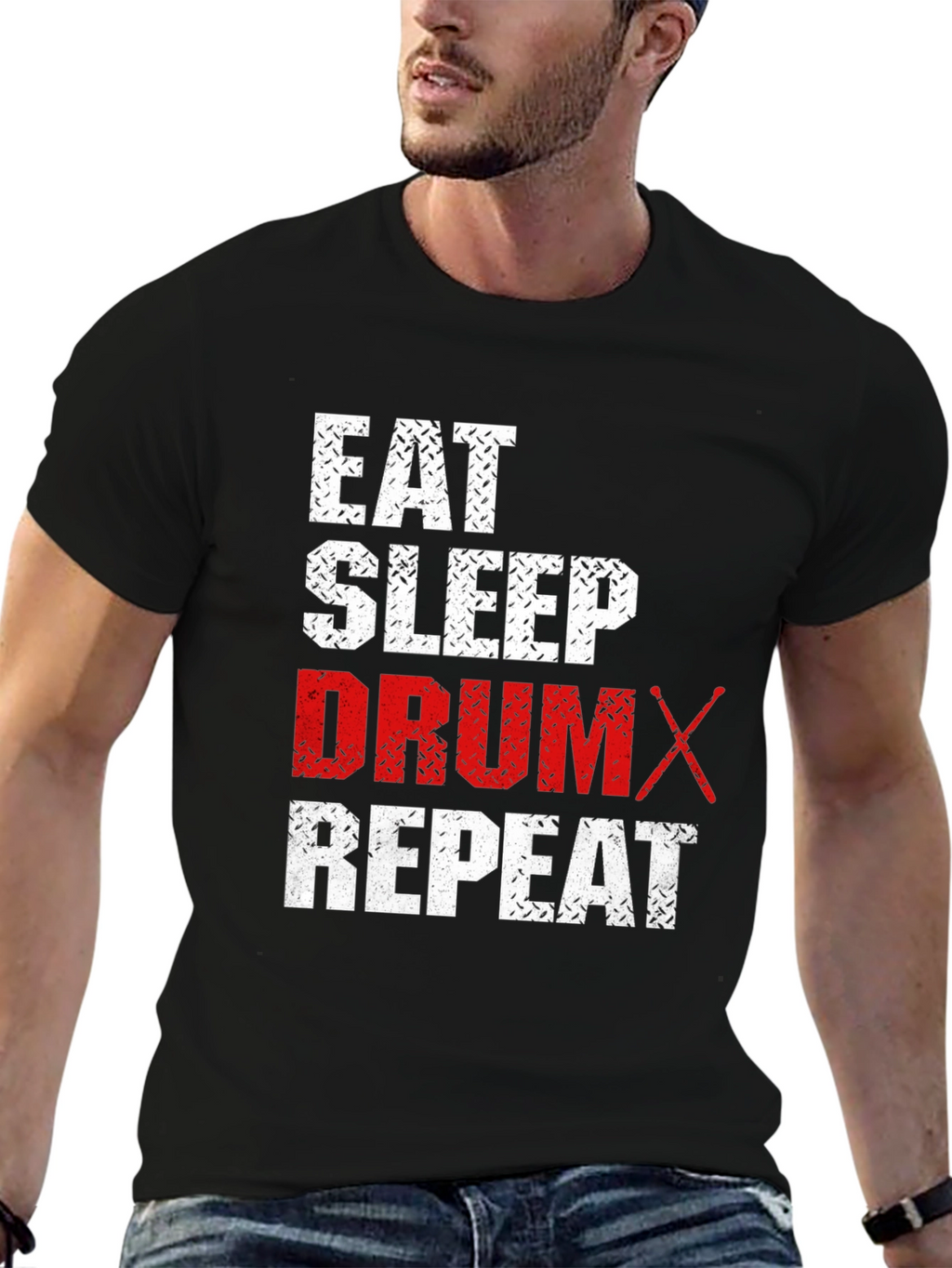 Eat Sleep Drum Repeat T-Shirt - Black Cotton Tee