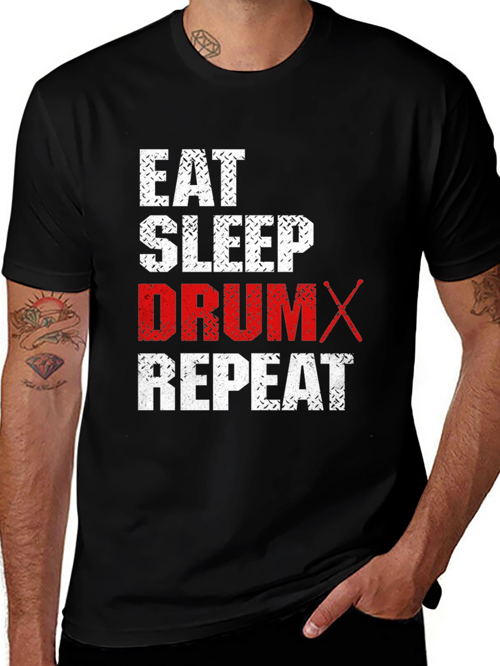 Eat Sleep Drum Repeat T-Shirt - Black Cotton Tee