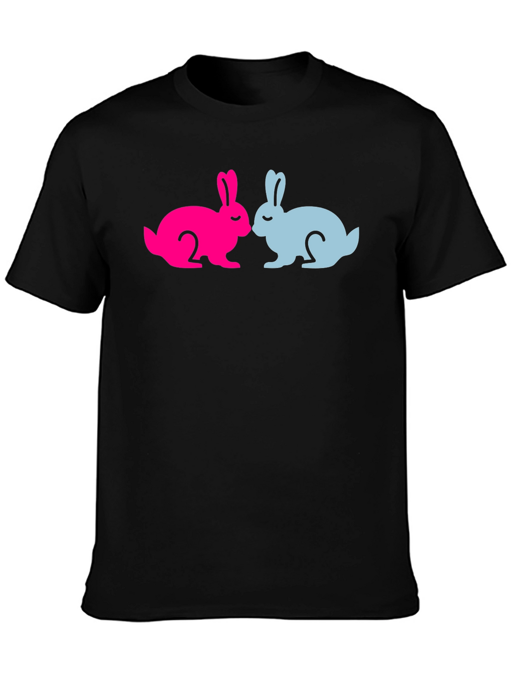 Cute Bunny Silhouette Graphic Tee - Black Cotton Blend