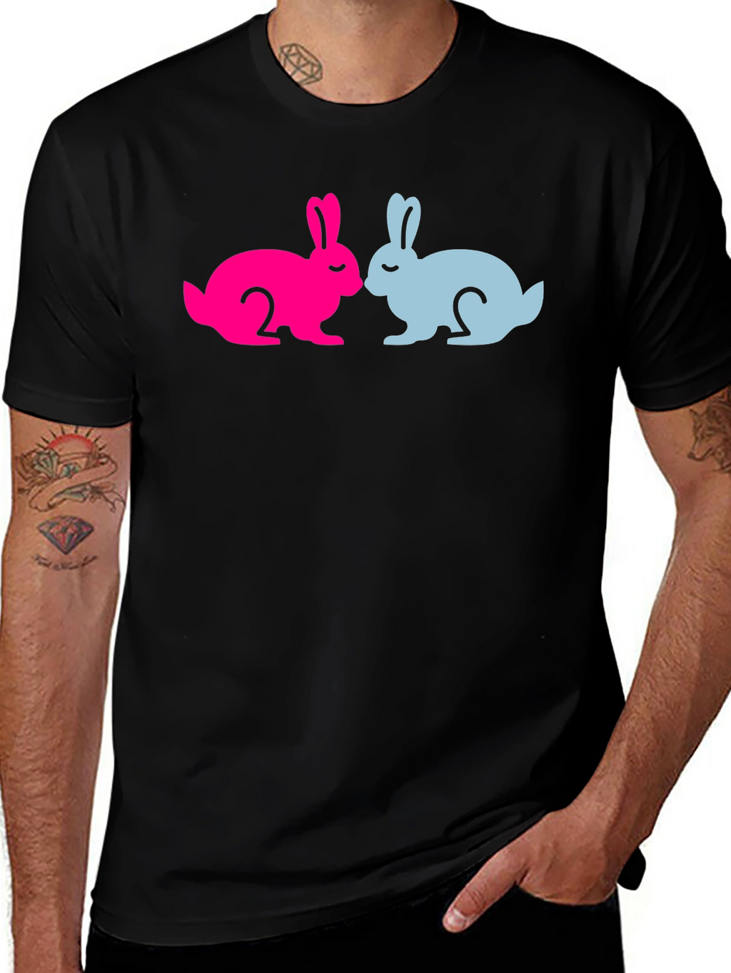 Cute Bunny Silhouette Graphic Tee - Black Cotton Blend