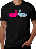 Cute Bunny Silhouette Graphic Tee - Black Cotton Blend