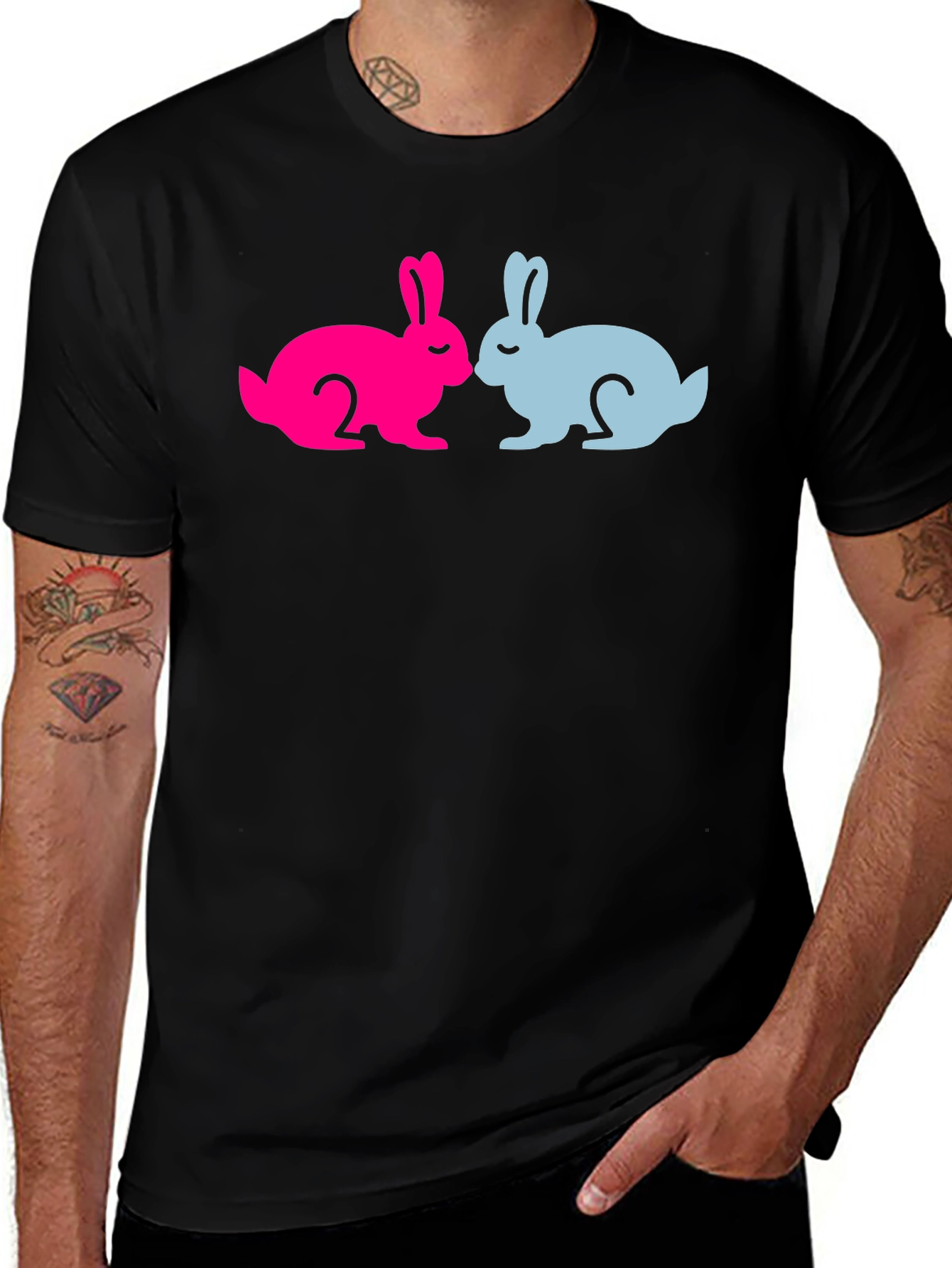 Cute Bunny Silhouette Graphic Tee - Black Cotton Blend