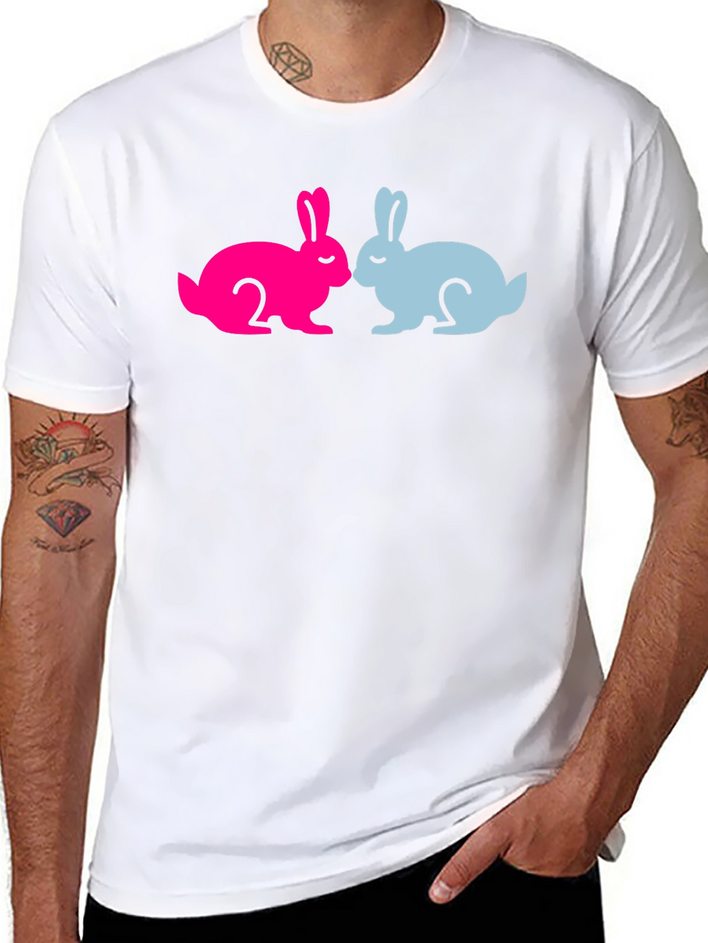 Cute Bunny Silhouette Graphic Tee - Black Cotton Blend