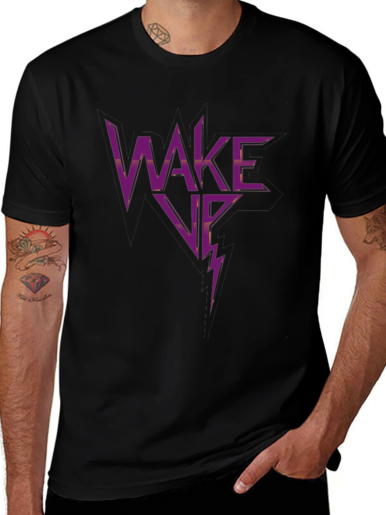 Wake Up Graphic Print Black T-Shirt