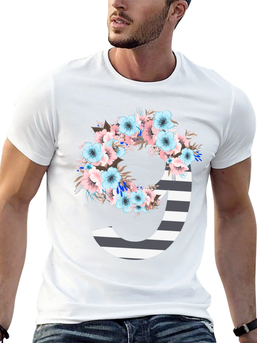Floral Striped Initial J T-Shirt