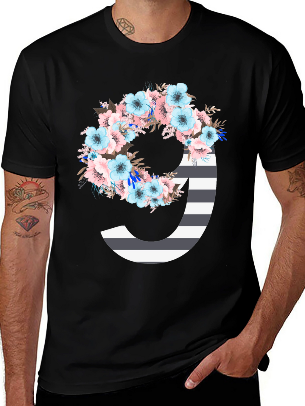Floral Striped Initial J T-Shirt