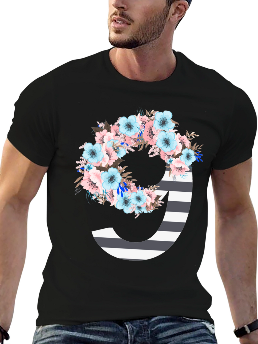 Floral Striped Initial J T-Shirt