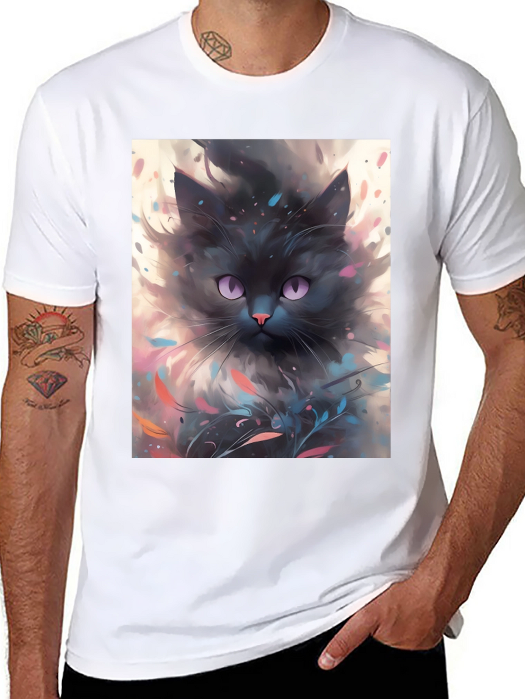 Black Cat T-Shirt - Artsy Feline Design