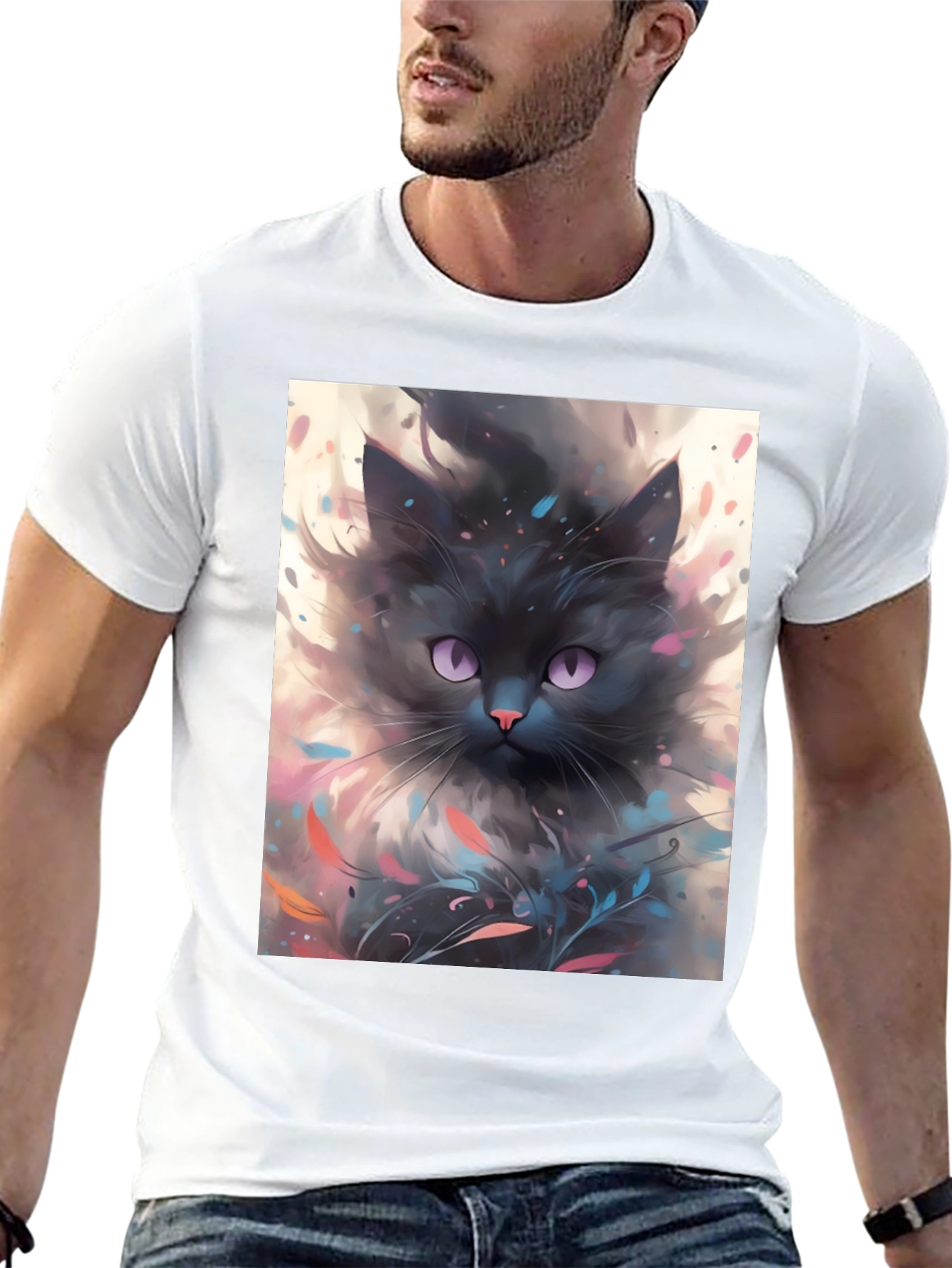 Black Cat T-Shirt - Artsy Feline Design