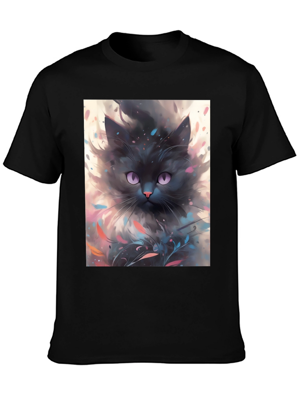 Black Cat T-Shirt - Artsy Feline Design