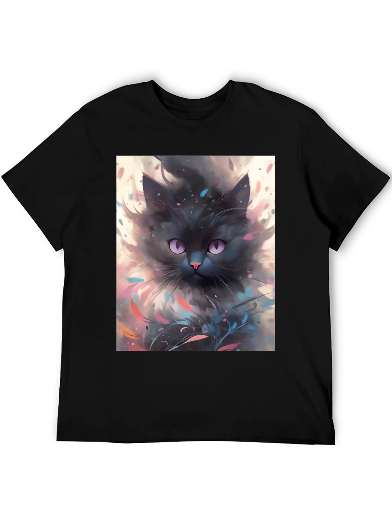 Black Cat T-Shirt - Artsy Feline Design