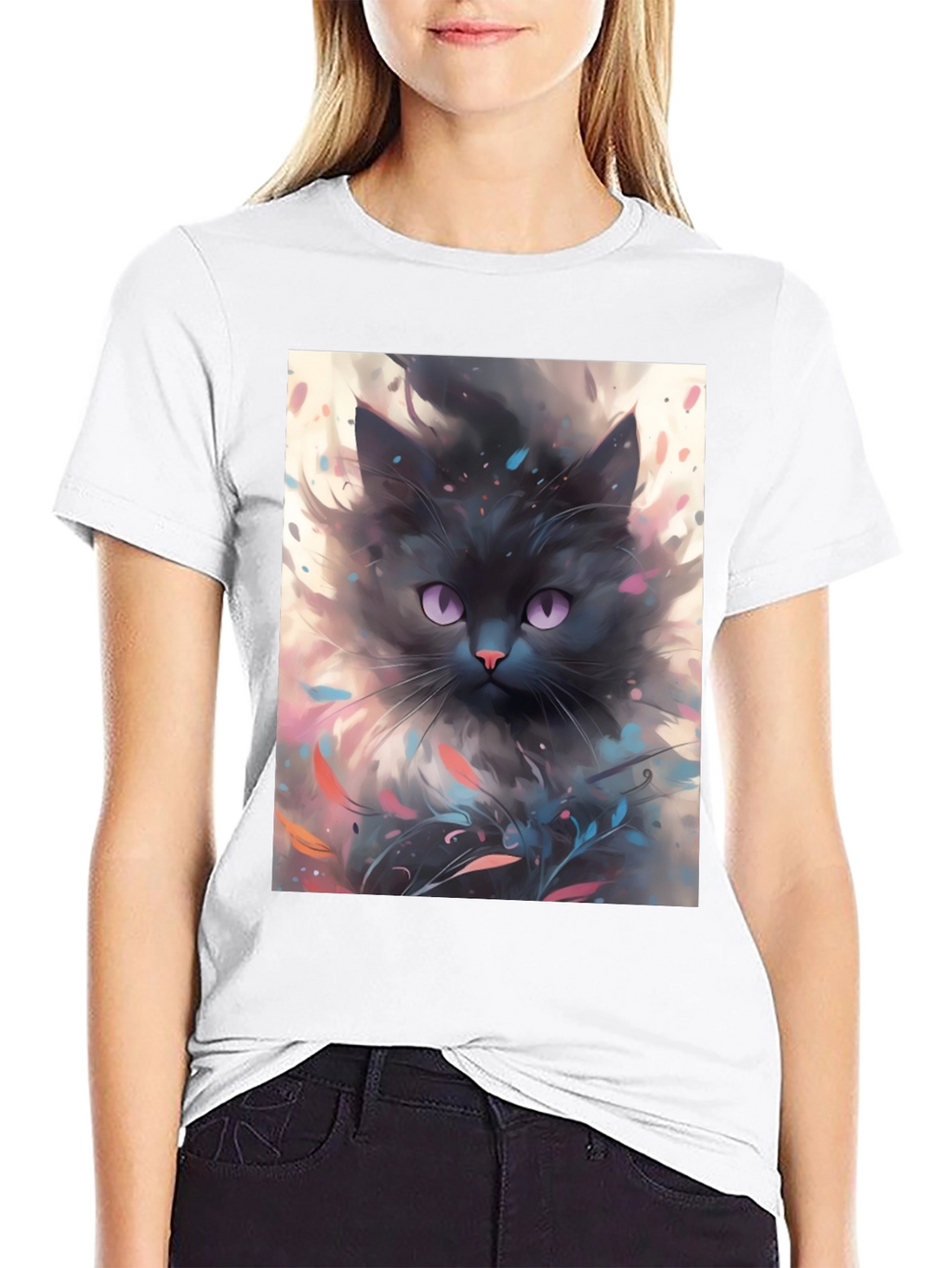 Black Cat T-Shirt - Artsy Feline Design