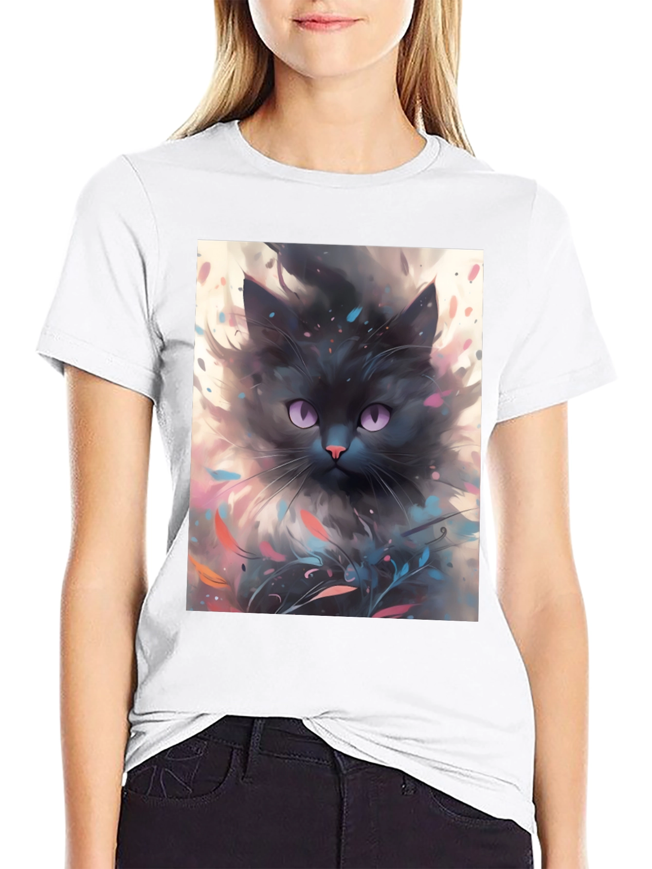 Black Cat T-Shirt - Artsy Feline Design