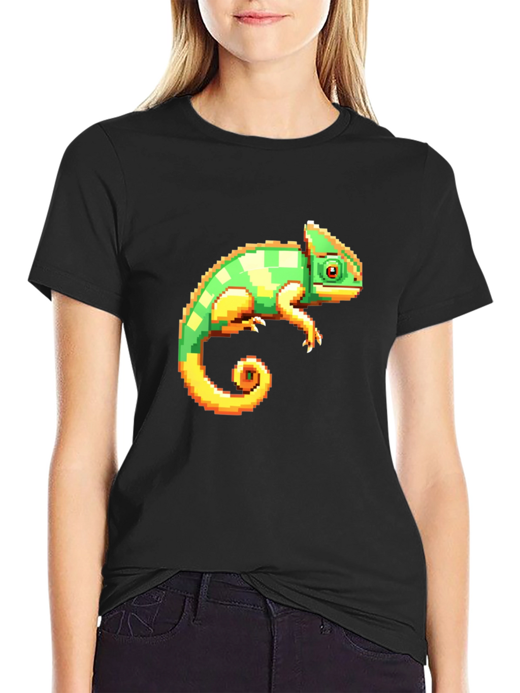 Pixel Chameleon Graphic Tee - Retro Gamer Style