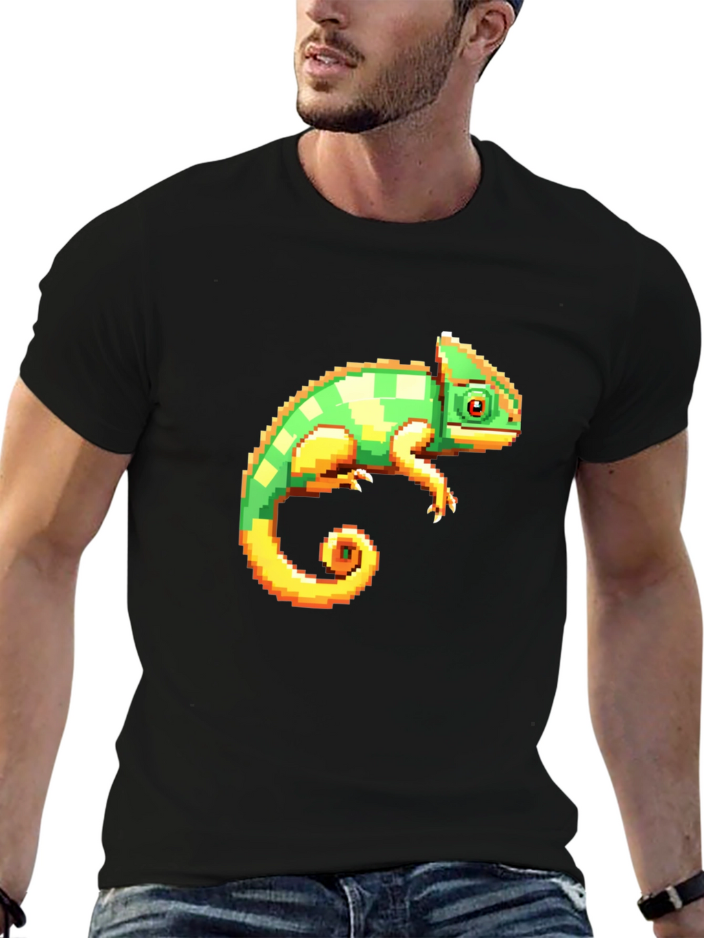 Pixel Chameleon Graphic Tee - Retro Gamer Style