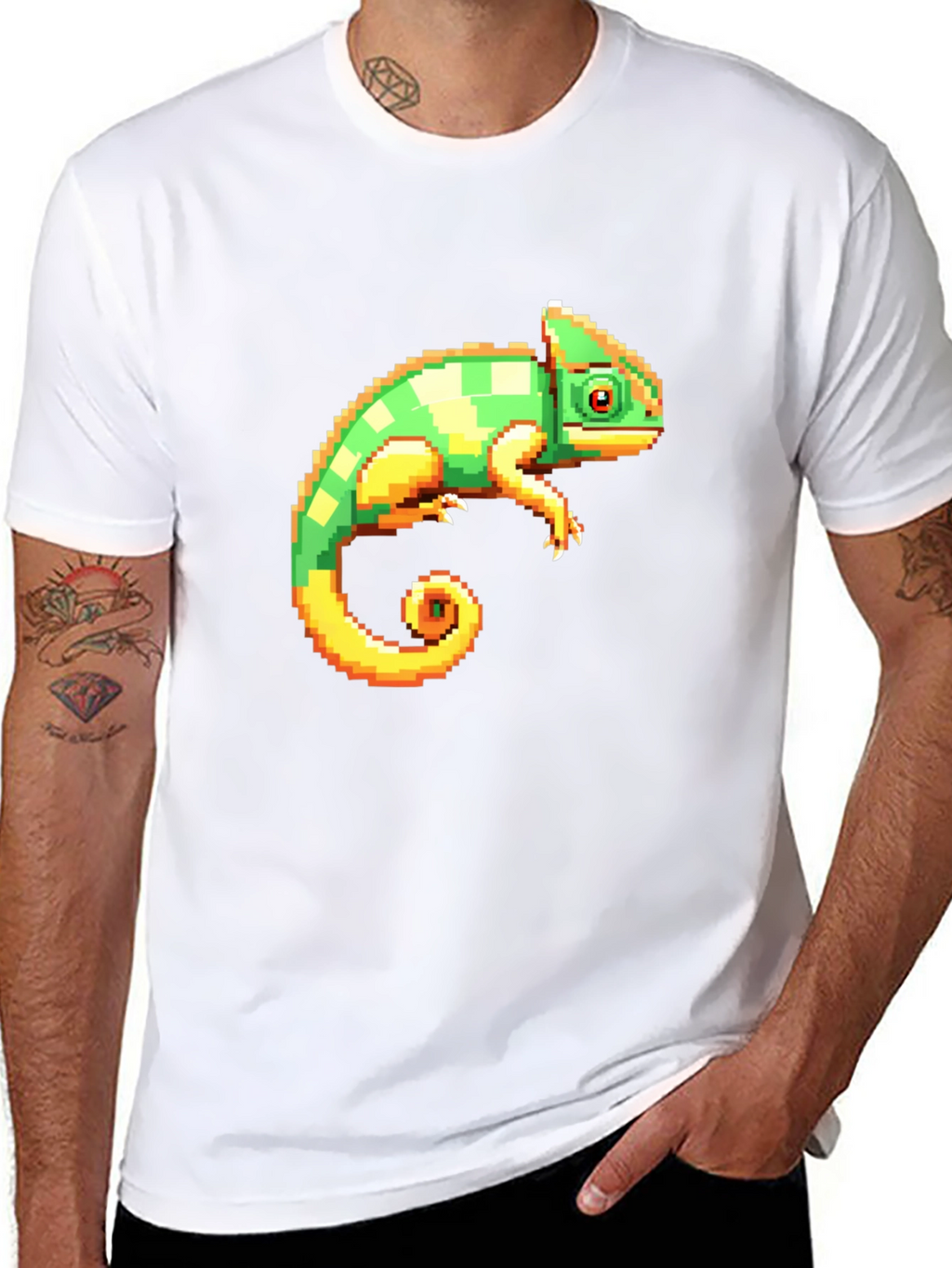 Pixel Chameleon Graphic Tee - Retro Gamer Style