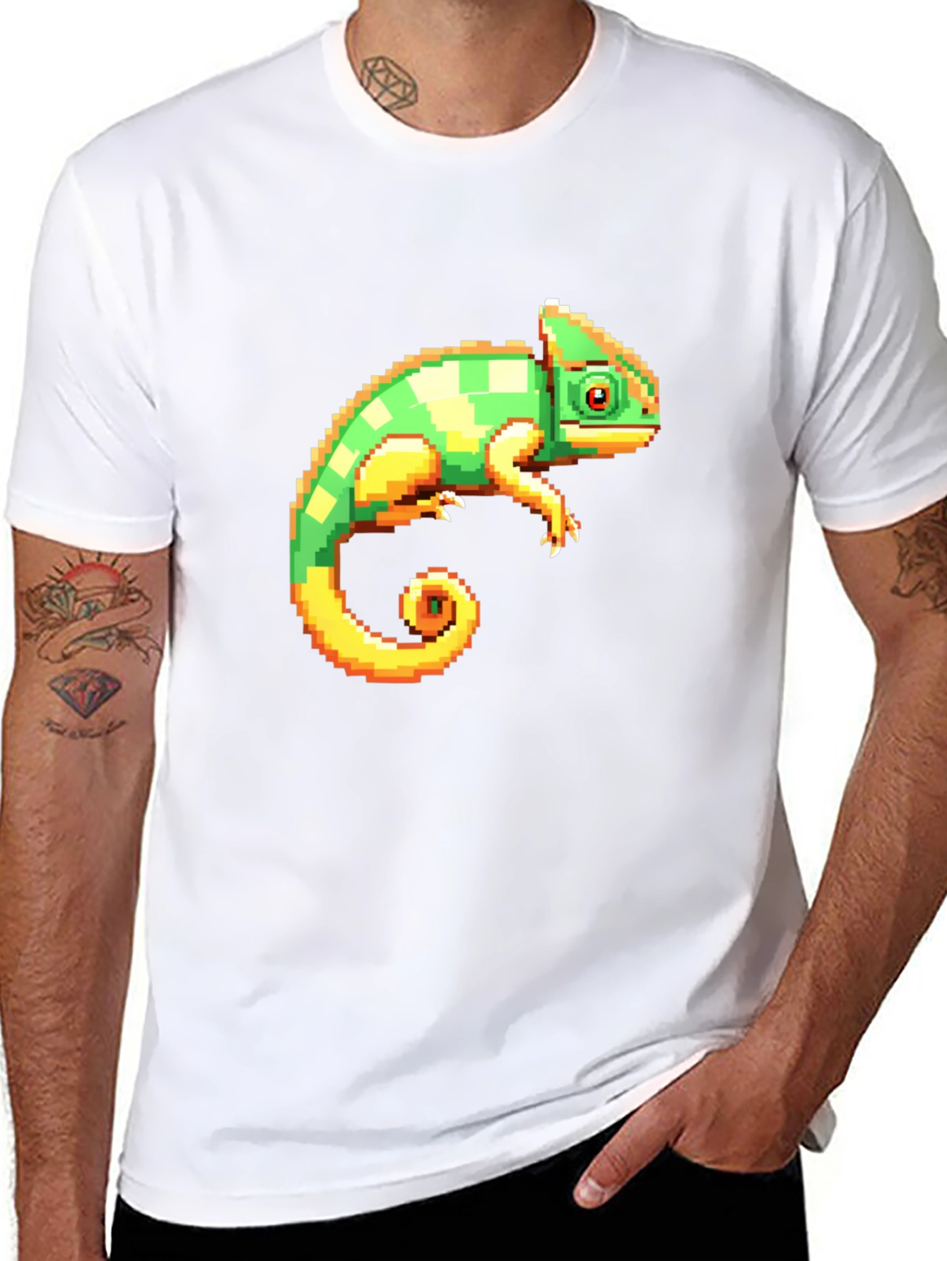 Pixel Chameleon Graphic Tee - Retro Gamer Style
