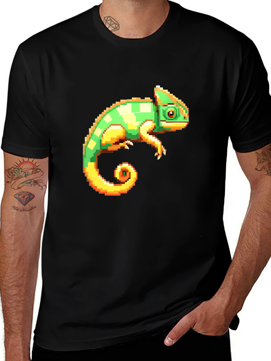 Pixel Chameleon Graphic Tee - Retro Gamer Style