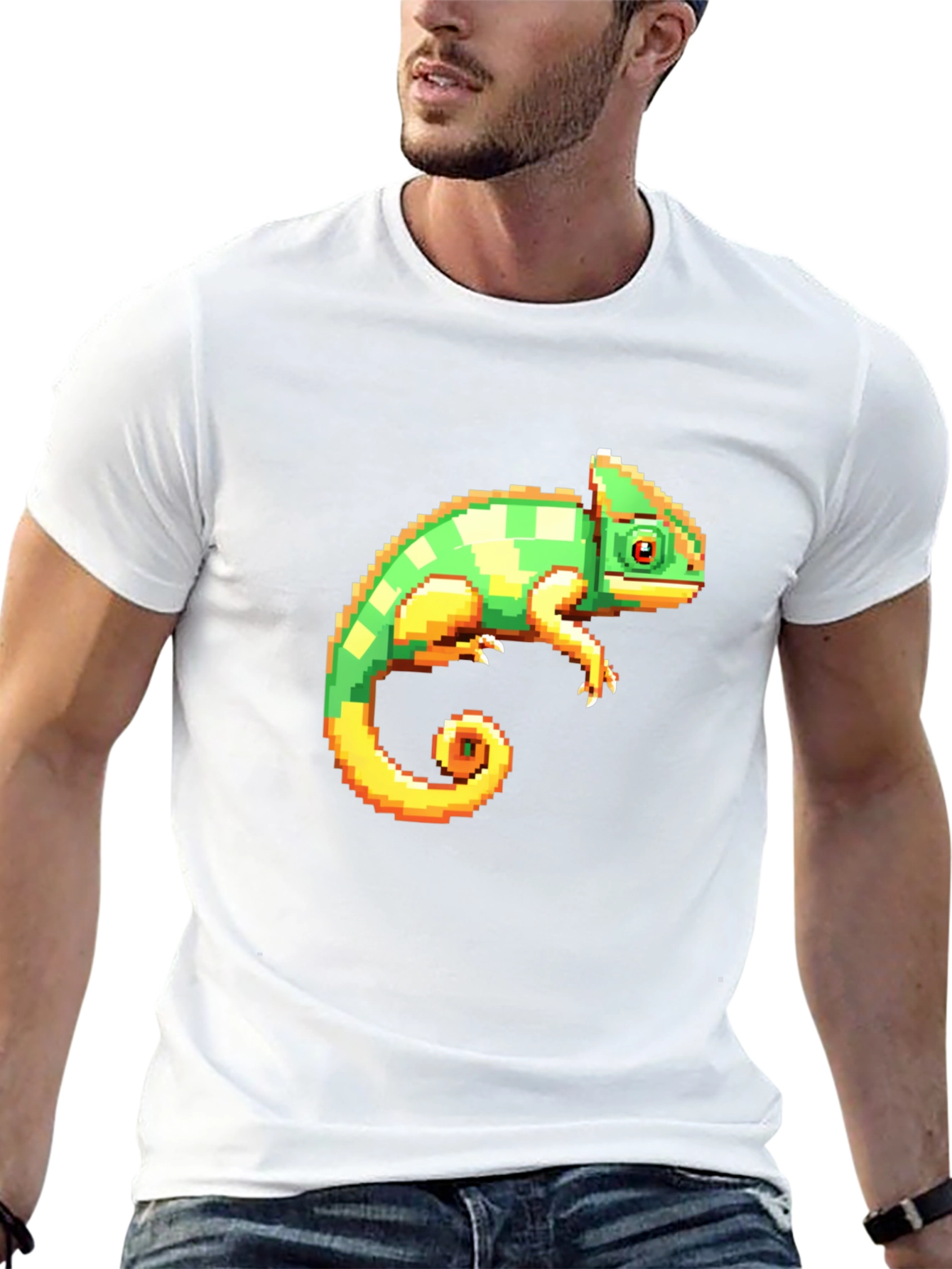 Pixel Chameleon Graphic Tee - Retro Gamer Style