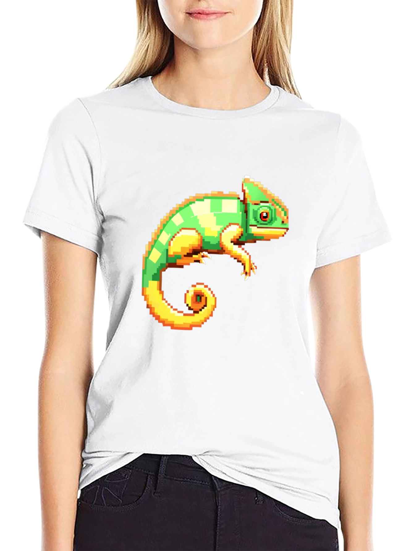 Pixel Chameleon Graphic Tee - Retro Gamer Style