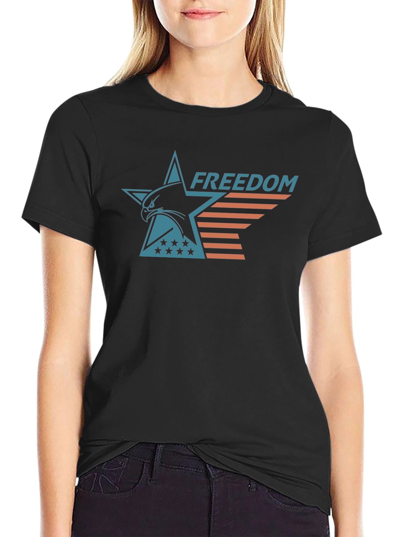 Freedom Eagle Graphic Tee - Black Cotton Blend