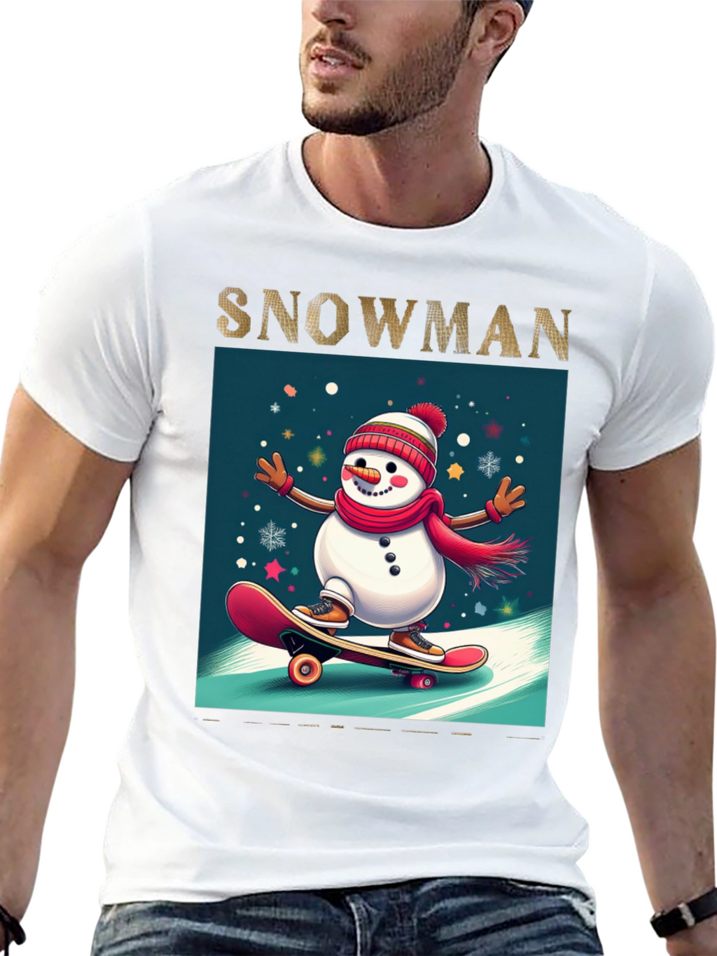 Skating Snowman Graphic Tee - Holiday Fun