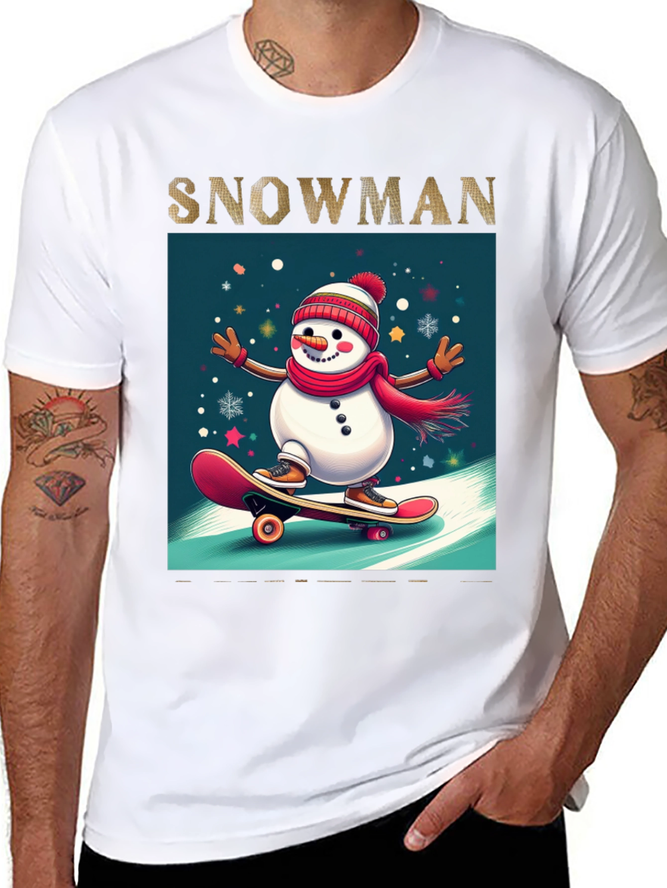 Skating Snowman Graphic Tee - Holiday Fun