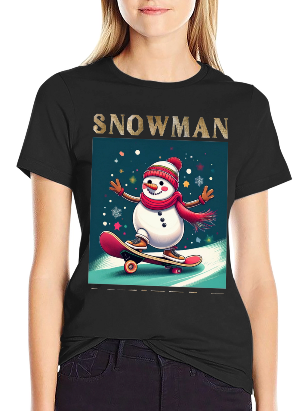 Skating Snowman Graphic Tee - Holiday Fun