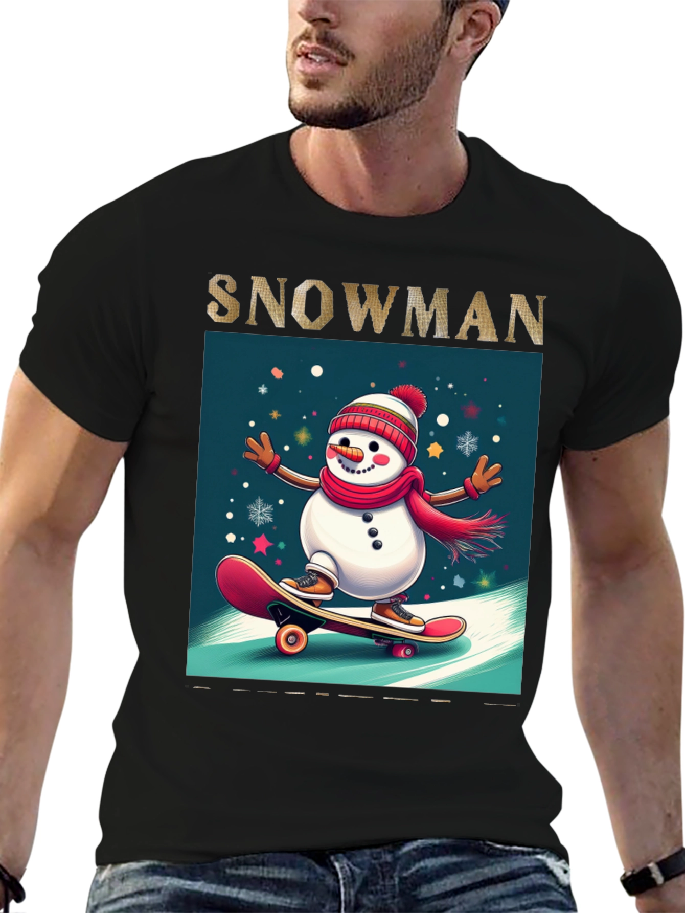 Skating Snowman Graphic Tee - Holiday Fun