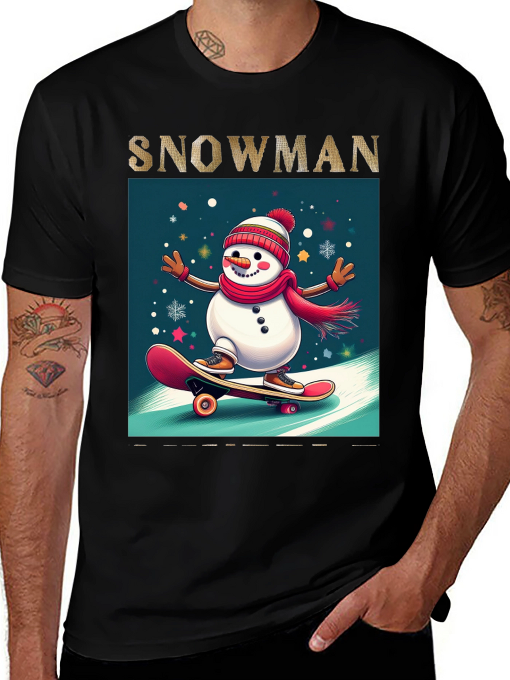 Skating Snowman Graphic Tee - Holiday Fun