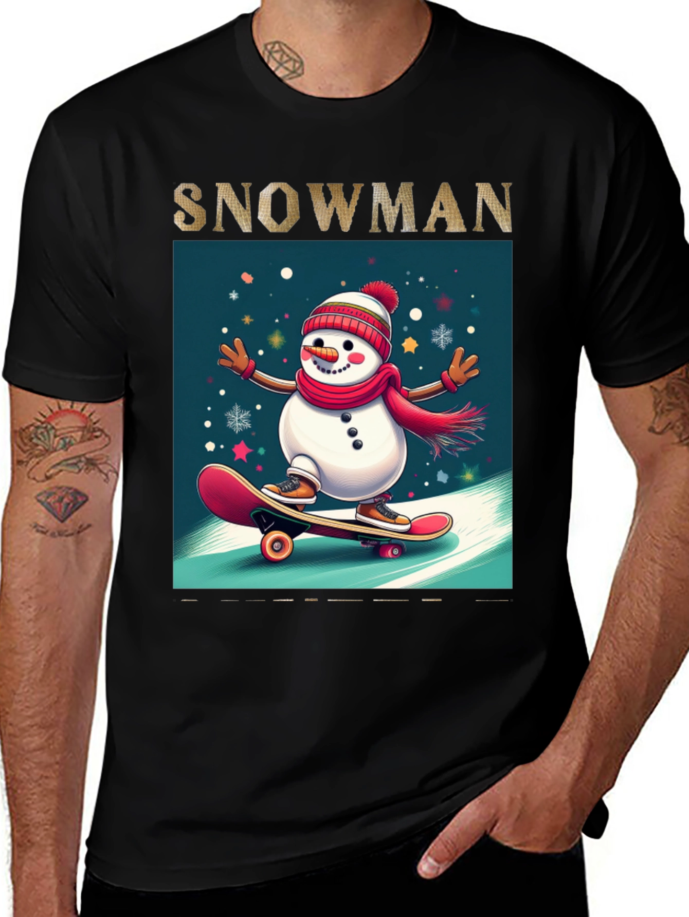Skating Snowman Graphic Tee - Holiday Fun