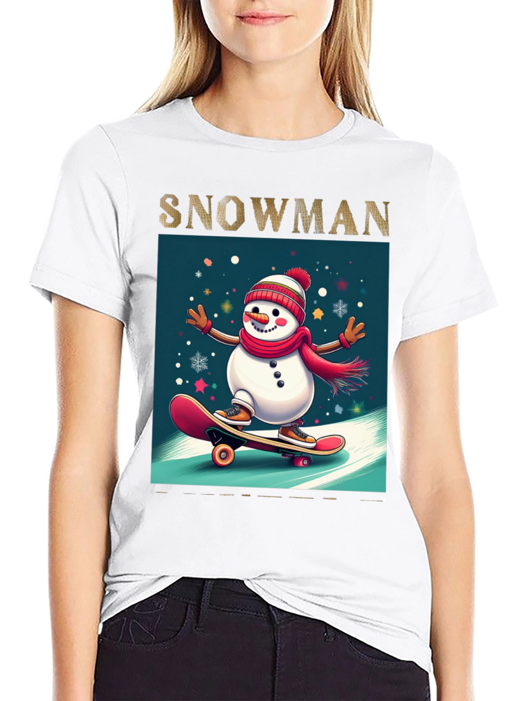 Skating Snowman Graphic Tee - Holiday Fun