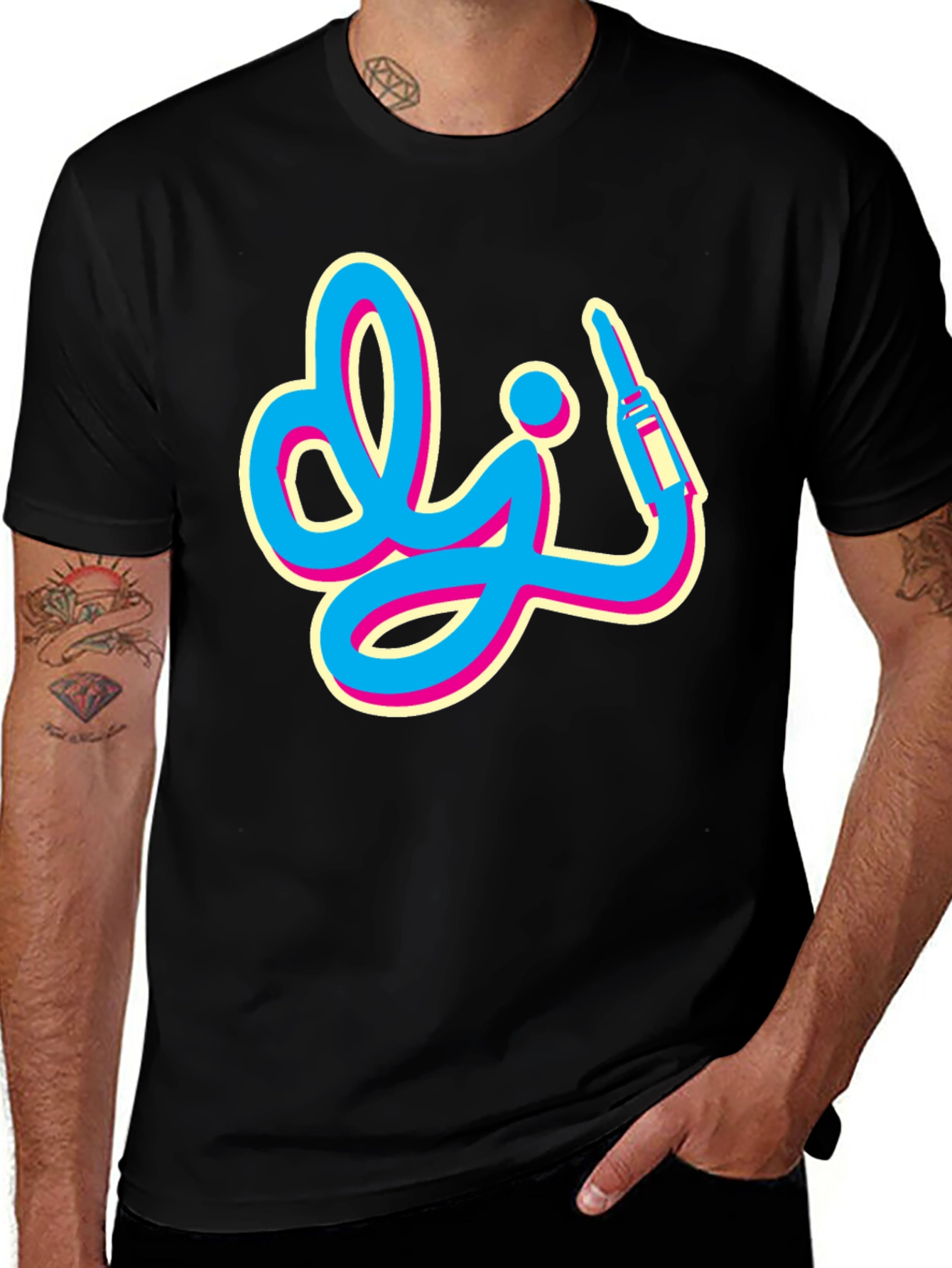 Retro DJ Graphic Tee - Black