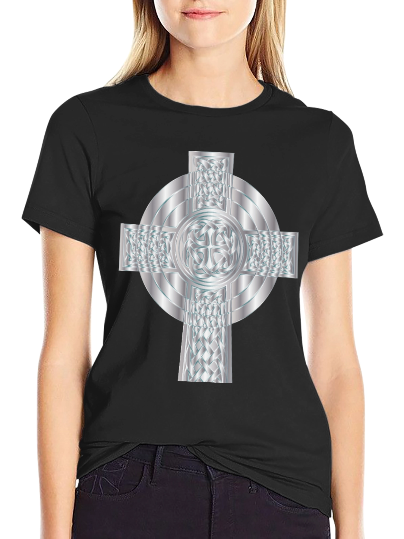 Celtic Cross Graphic Tee - Black Cotton Blend