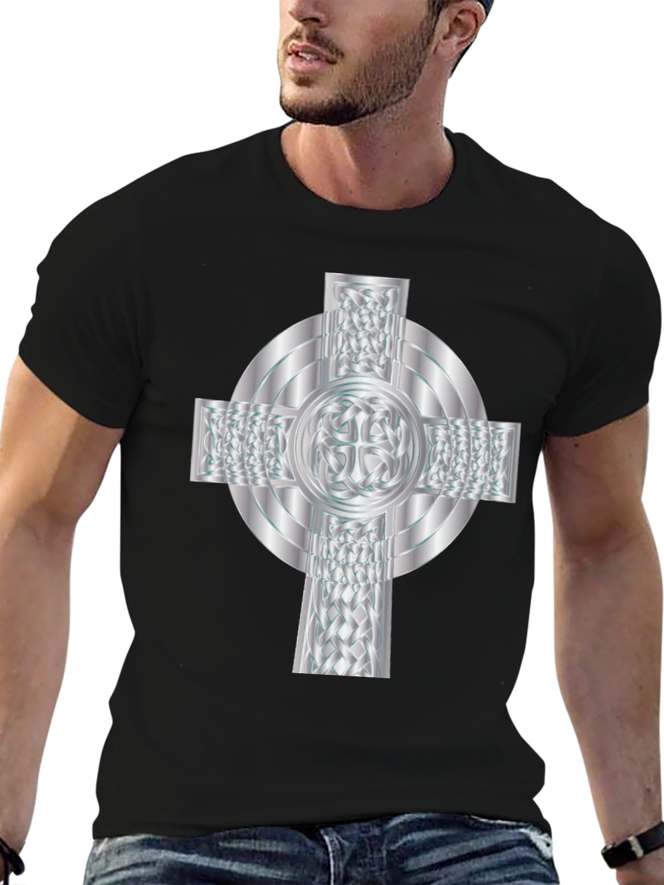Celtic Cross Graphic Tee - Black Cotton Blend