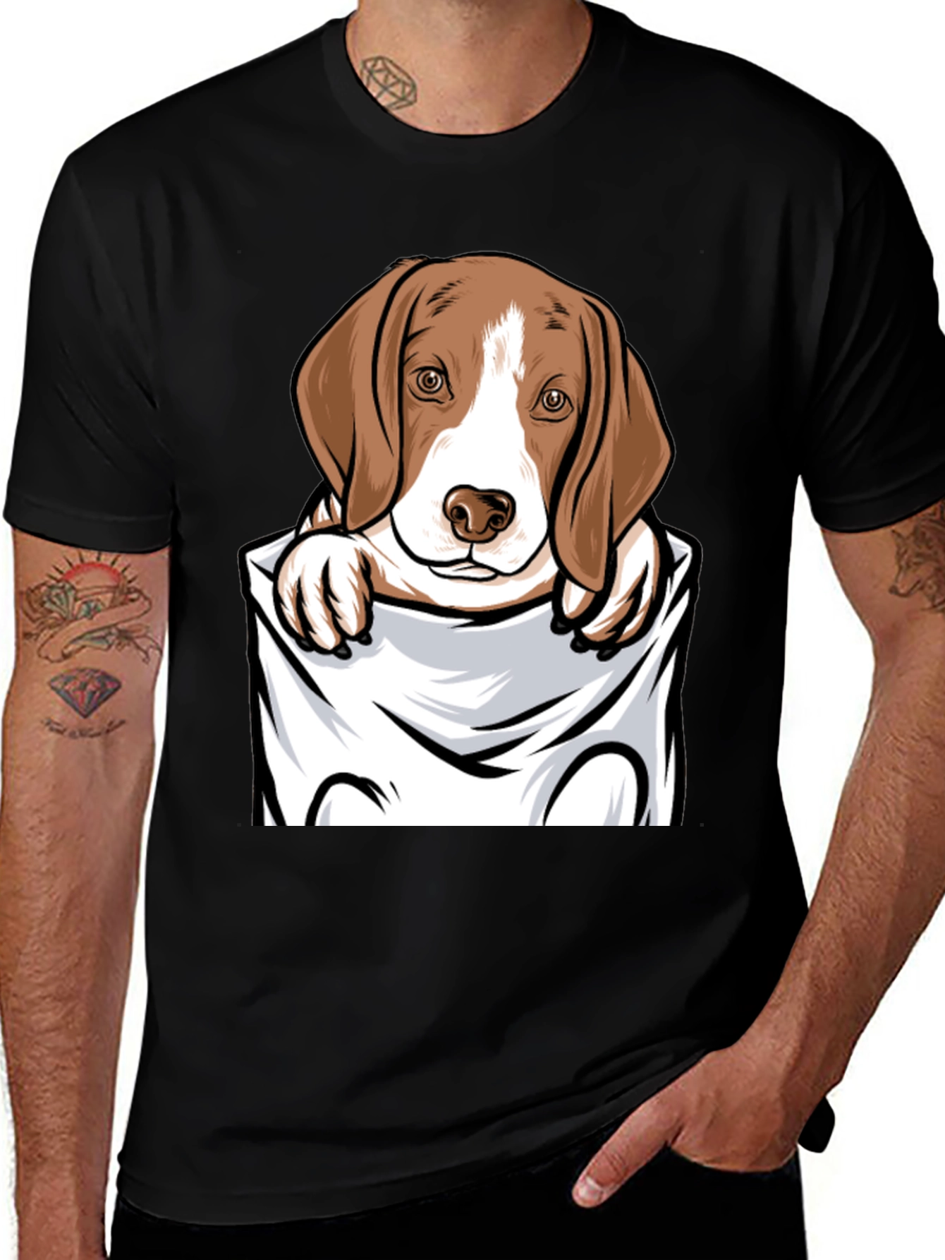 Dog in Pocket Graphic T-Shirt - Cute Pet Lover Tee