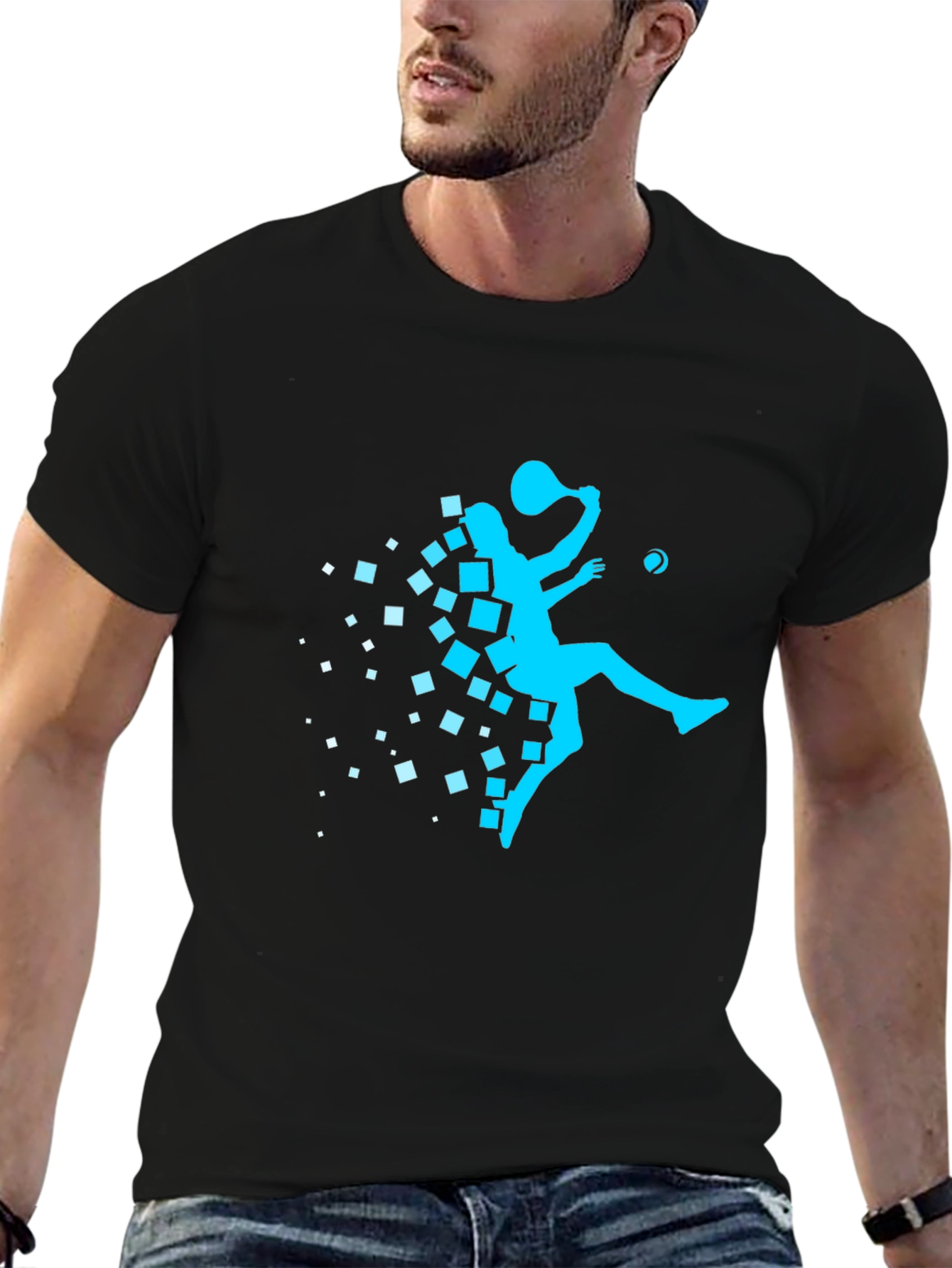 Modern Pixelated Squash Player Graphic T-Shirt