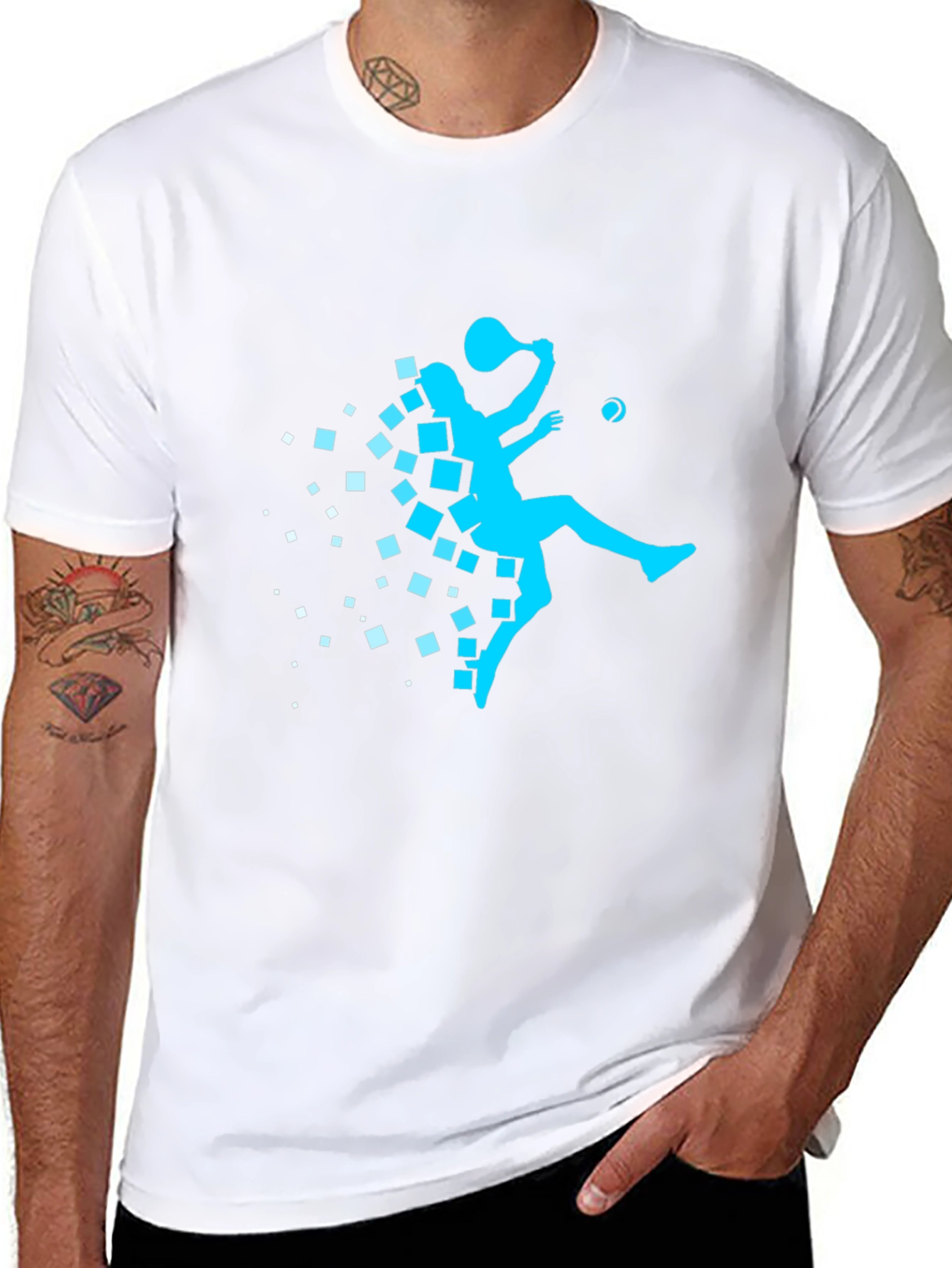 Modern Pixelated Squash Player Graphic T-Shirt
