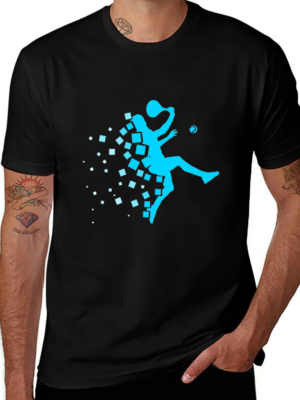 Modern Pixelated Squash Player Graphic T-Shirt