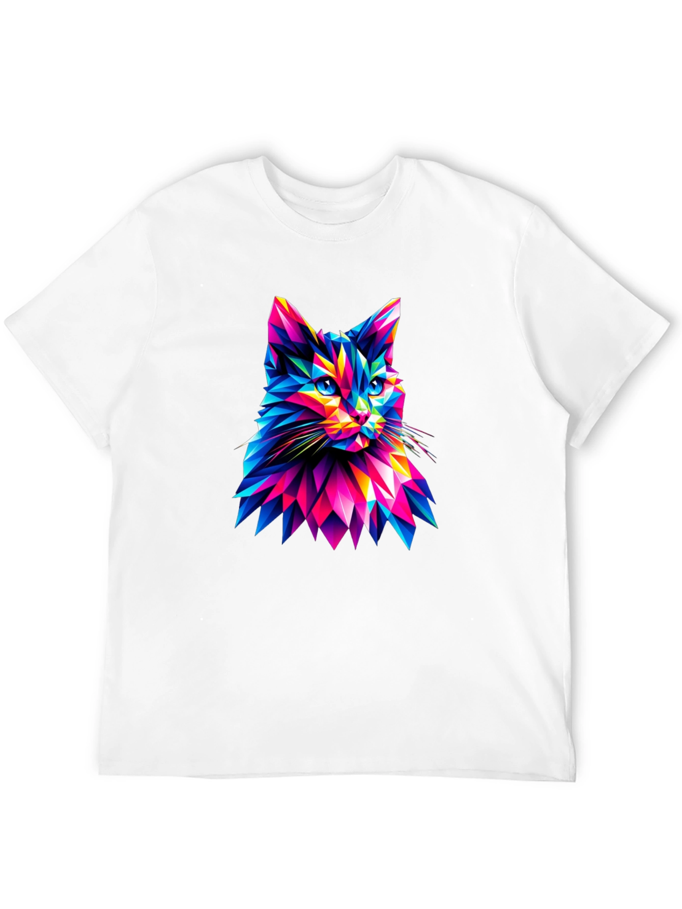 Abstract Geometric Cat Graphic Tee - Black