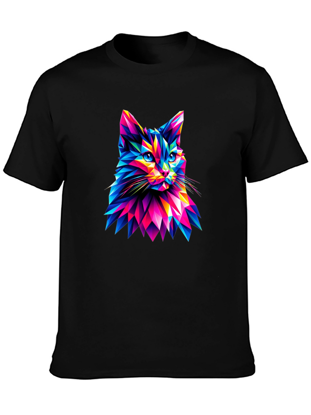 Abstract Geometric Cat Graphic Tee - Black