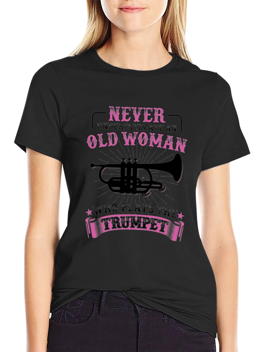 Never Underestimate Old Woman Trumpet T-Shirt