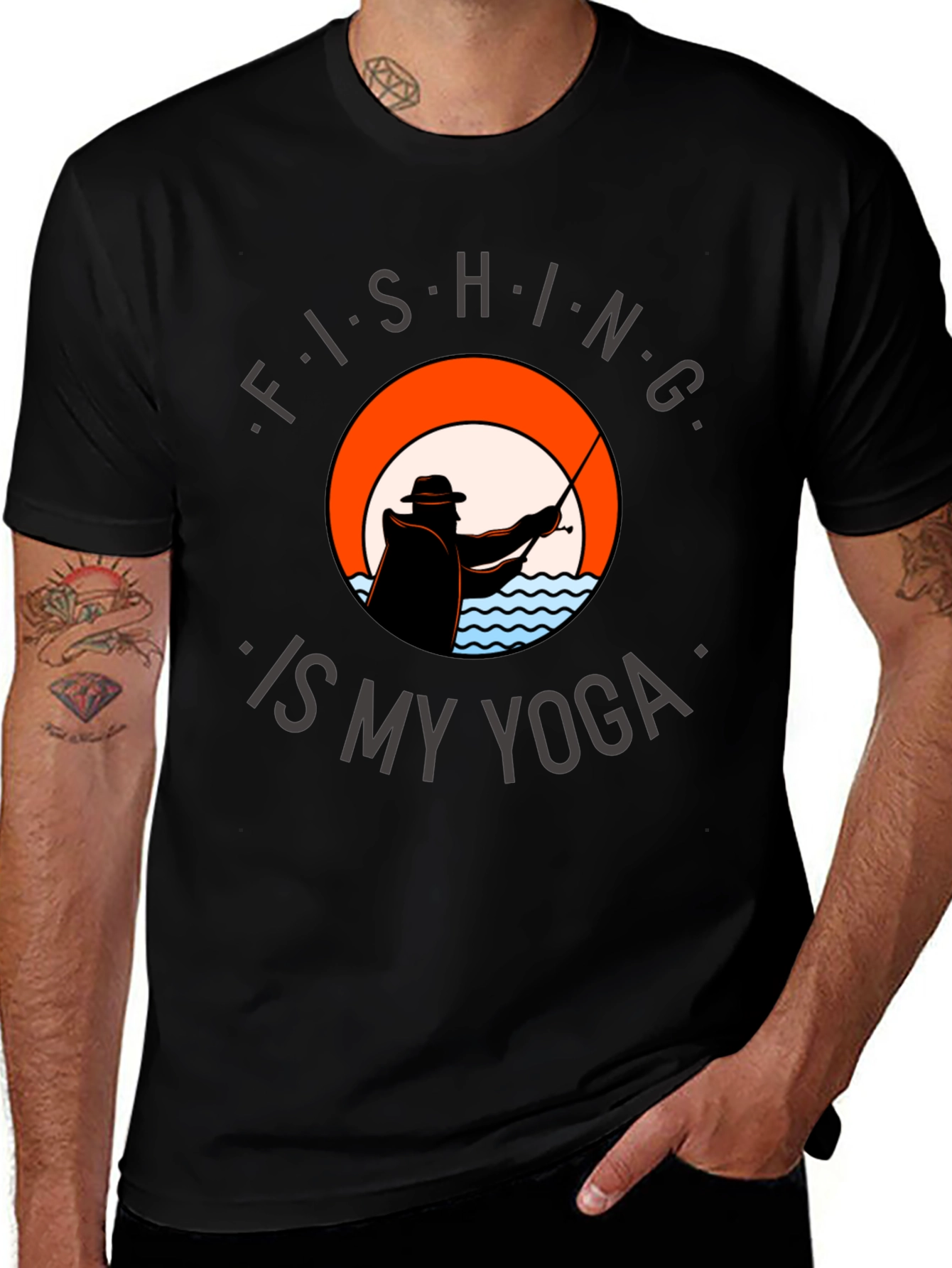 Fishing Is My Yoga Tee - Black Graphic T-Shirt