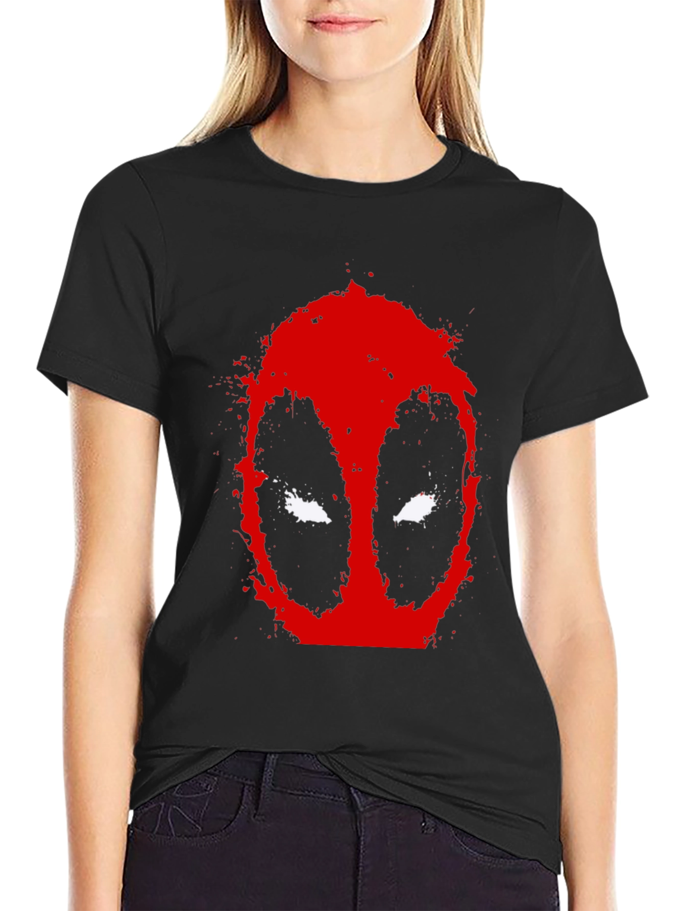 Deadpool Mask Graphic Black T-Shirt - Mens Short Sleeve