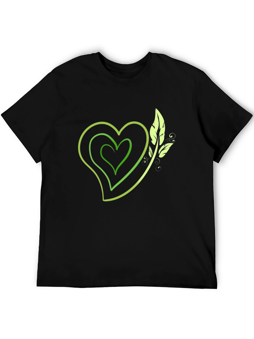 Green Heart & Leaf Graphic Black T-Shirt