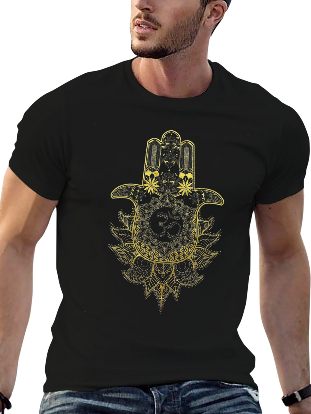 Hamsa Hand Mandala Graphic Tee - Black